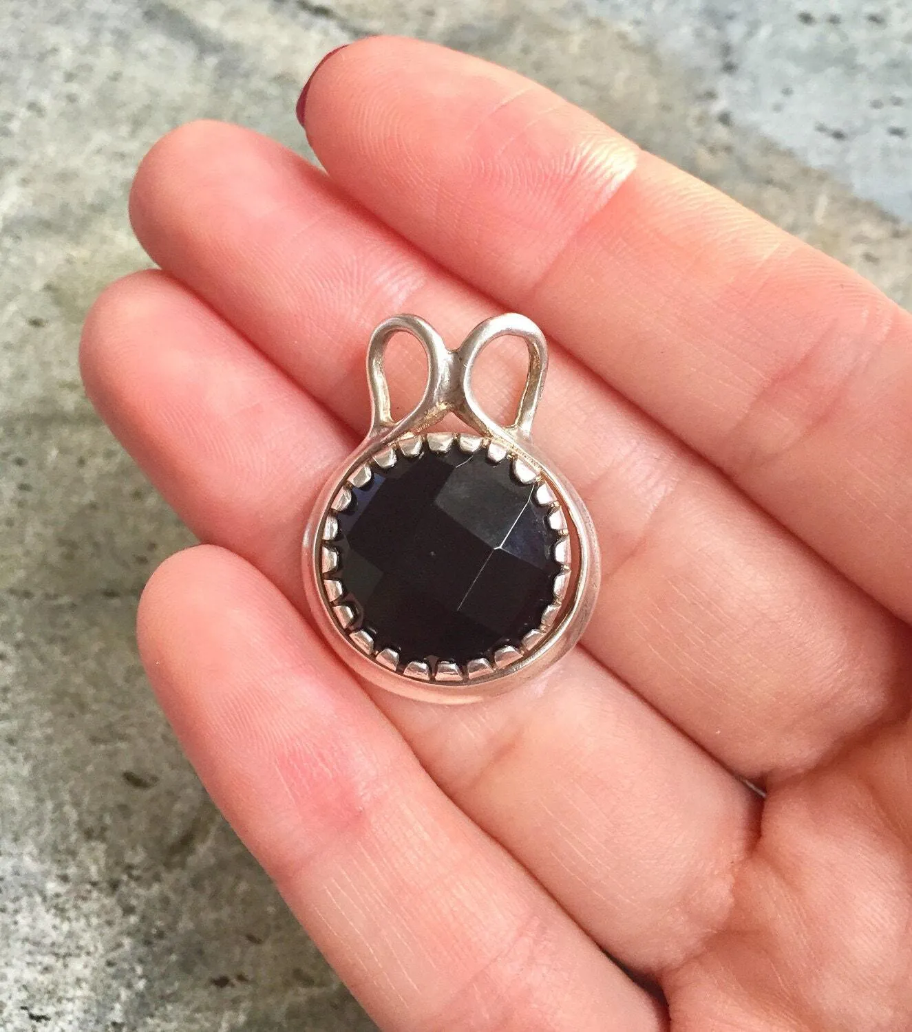 Black Onyx Pendant - Real Onyx Necklace - Round Statement Necklace