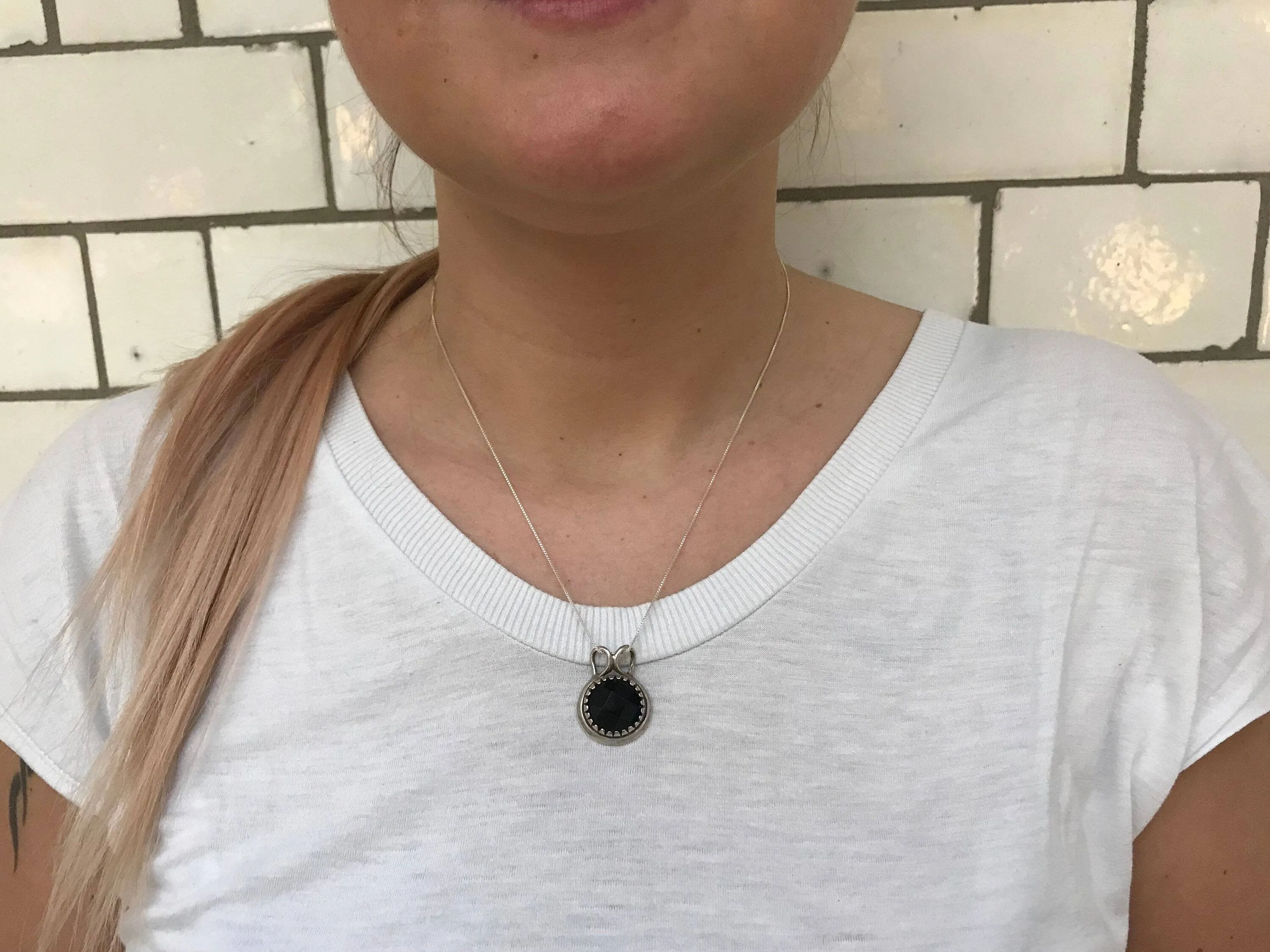 Black Onyx Pendant - Real Onyx Necklace - Round Statement Necklace