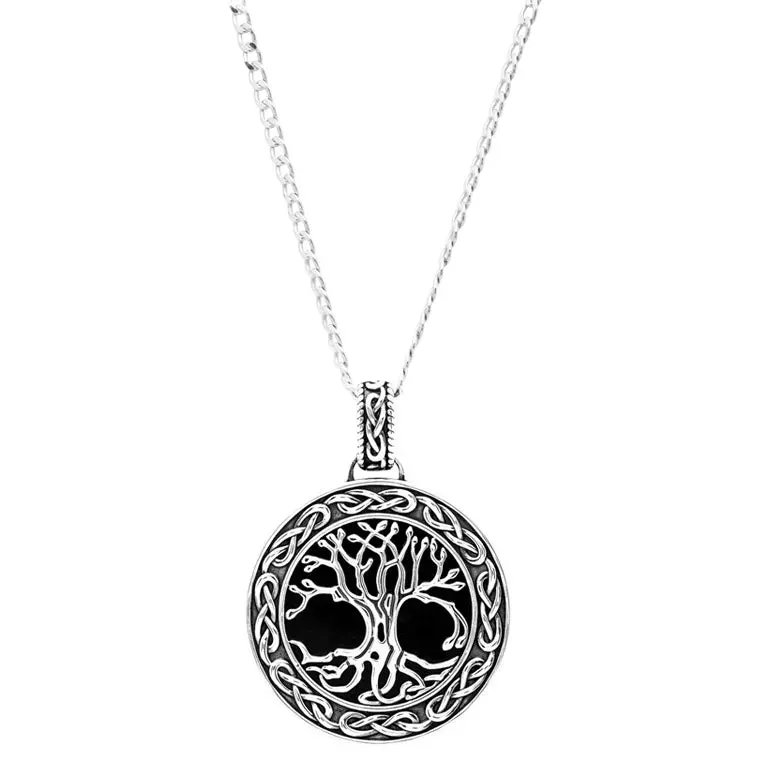 Black Onyx Sterling Silver Men’s Celtic Tree of Life Necklace