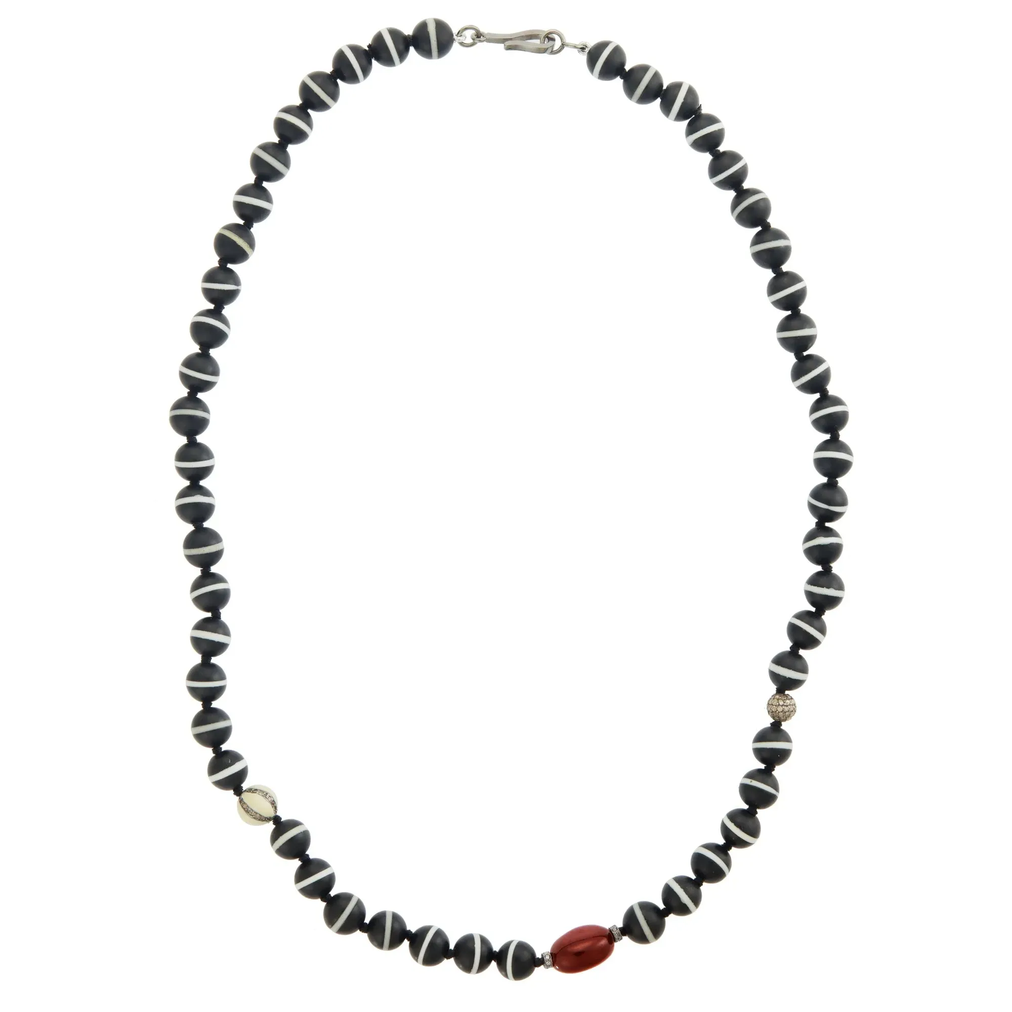 Black Onyx Stripe Beaded Necklace