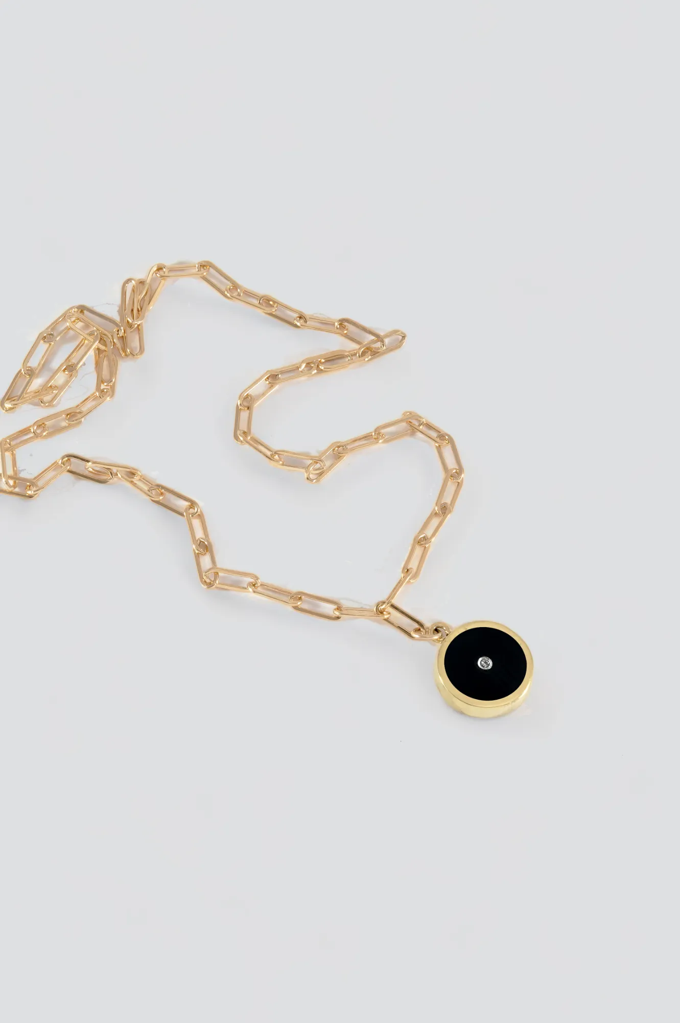 Black Onyx with Diamond Round Stone Signet Necklace