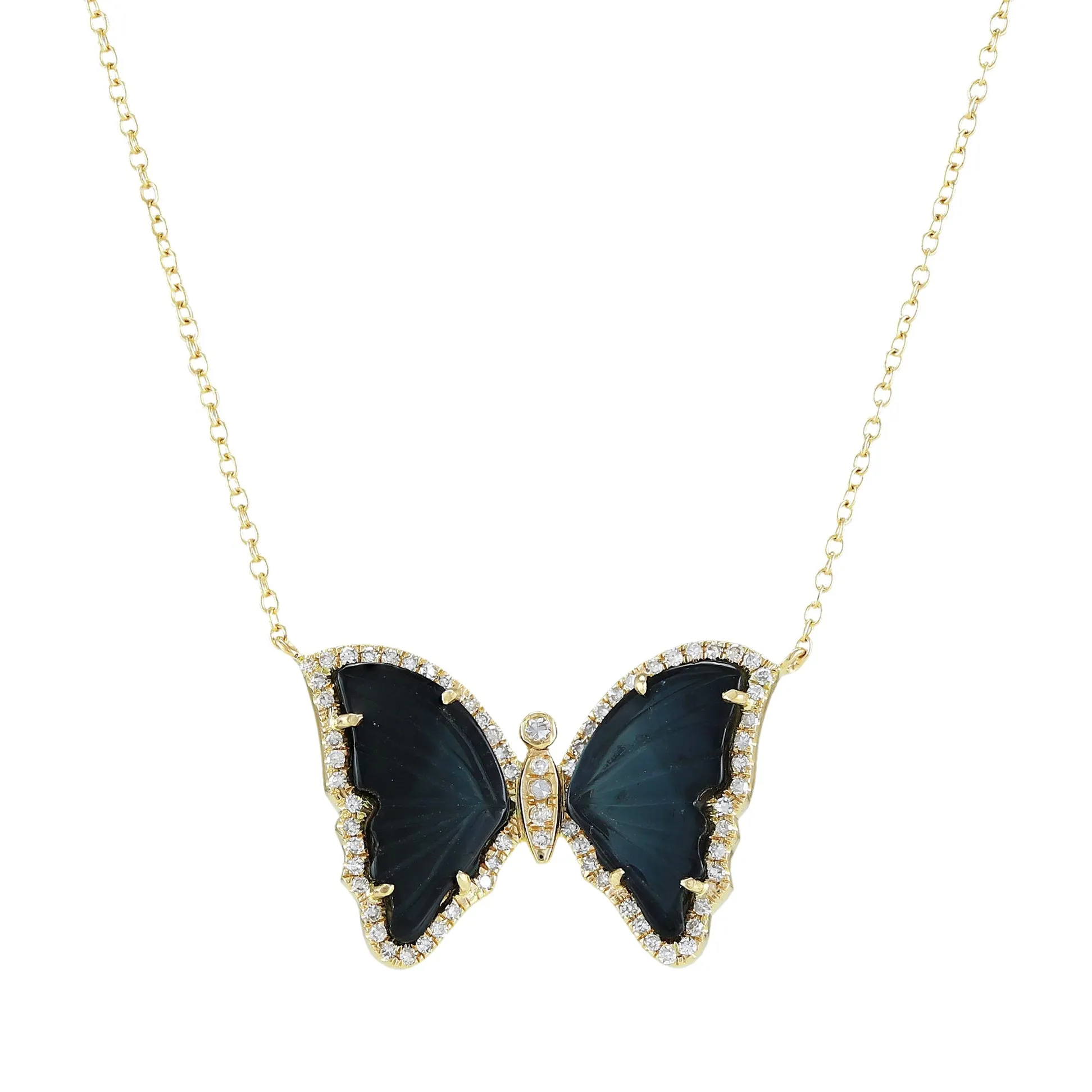 Black Tourmaline Butterfly Necklace With Diamonds