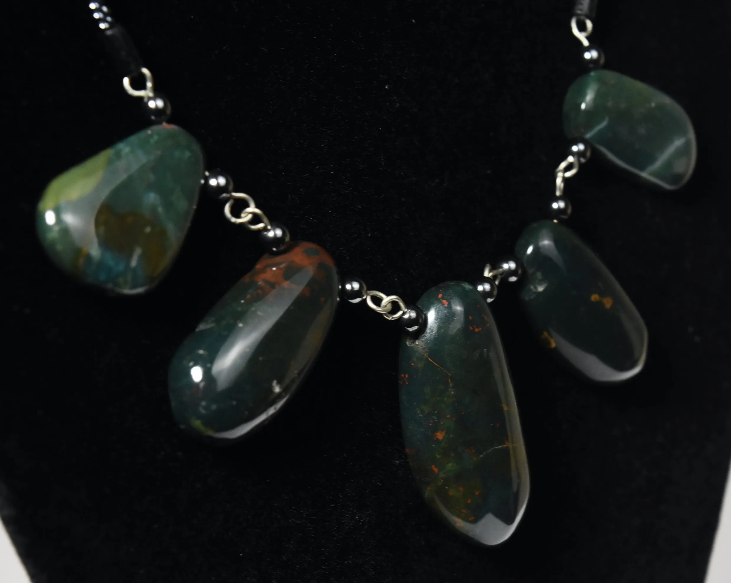 Bloodstone Pendants Necklace with Magnetite and Green Onyx Beads