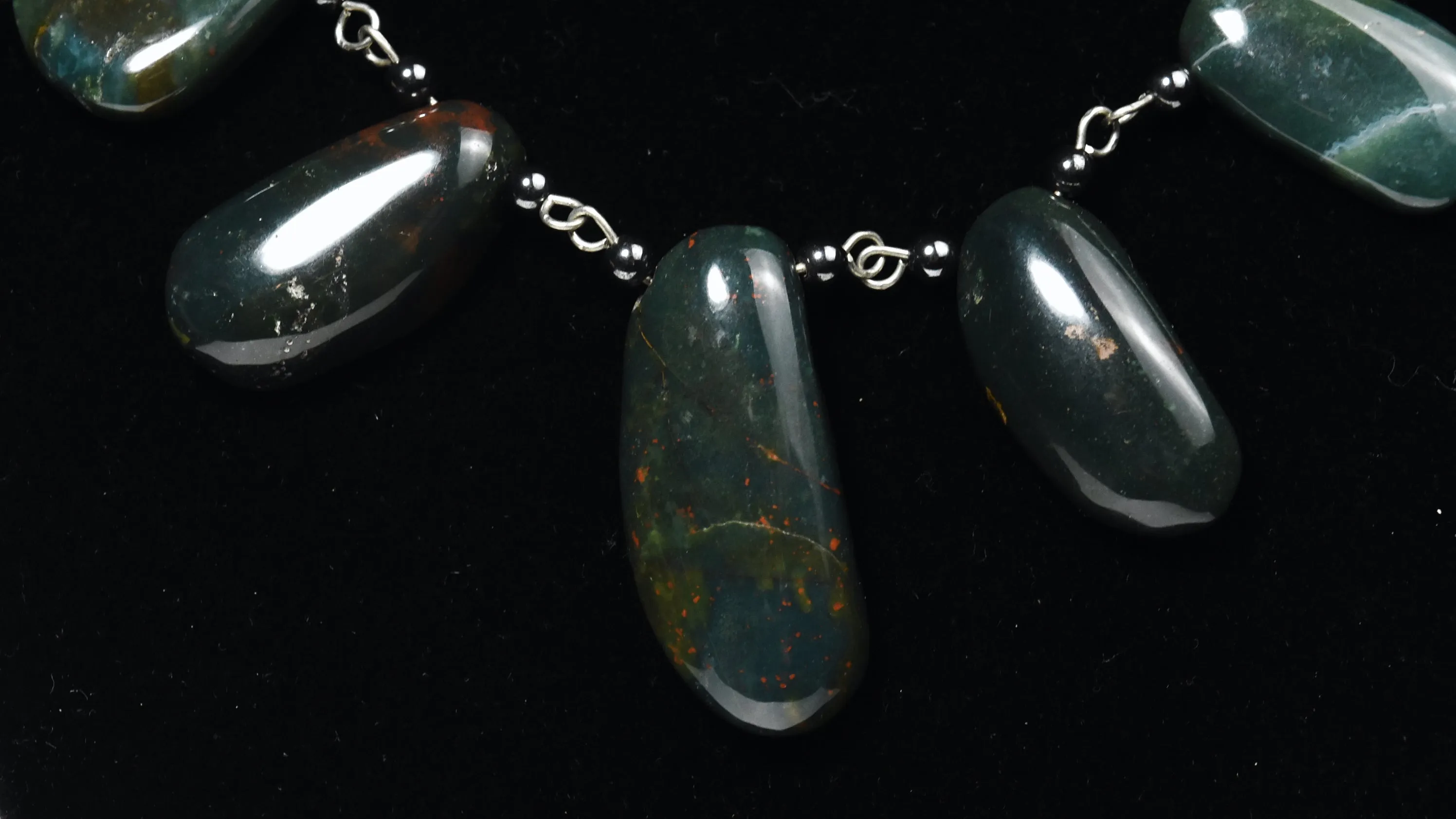 Bloodstone Pendants Necklace with Magnetite and Green Onyx Beads