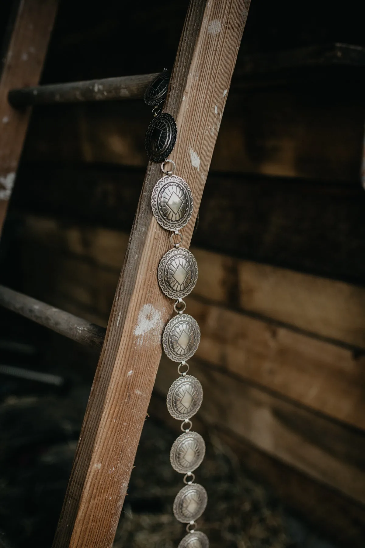 'Blu Boon' Oval Nickle Stamped Concho Belt