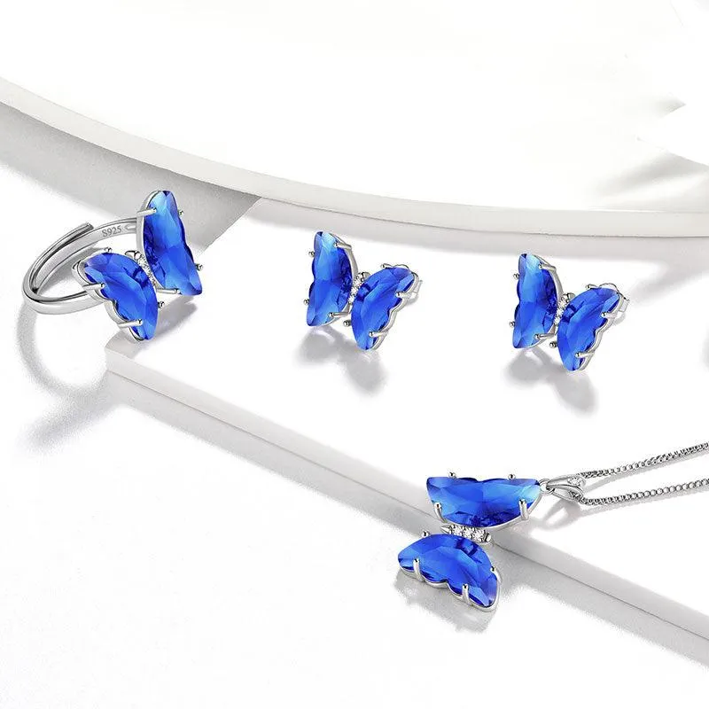 Blue Butterfly Jewelry Set 4PCS September Sapphire Birthstone Women Girls Birthday Gifts