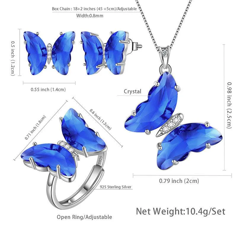 Blue Butterfly Jewelry Set 4PCS September Sapphire Birthstone Women Girls Birthday Gifts