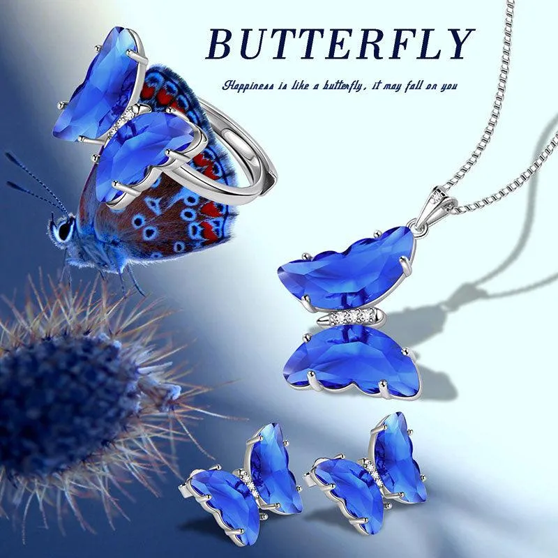 Blue Butterfly Jewelry Set 4PCS September Sapphire Birthstone Women Girls Birthday Gifts