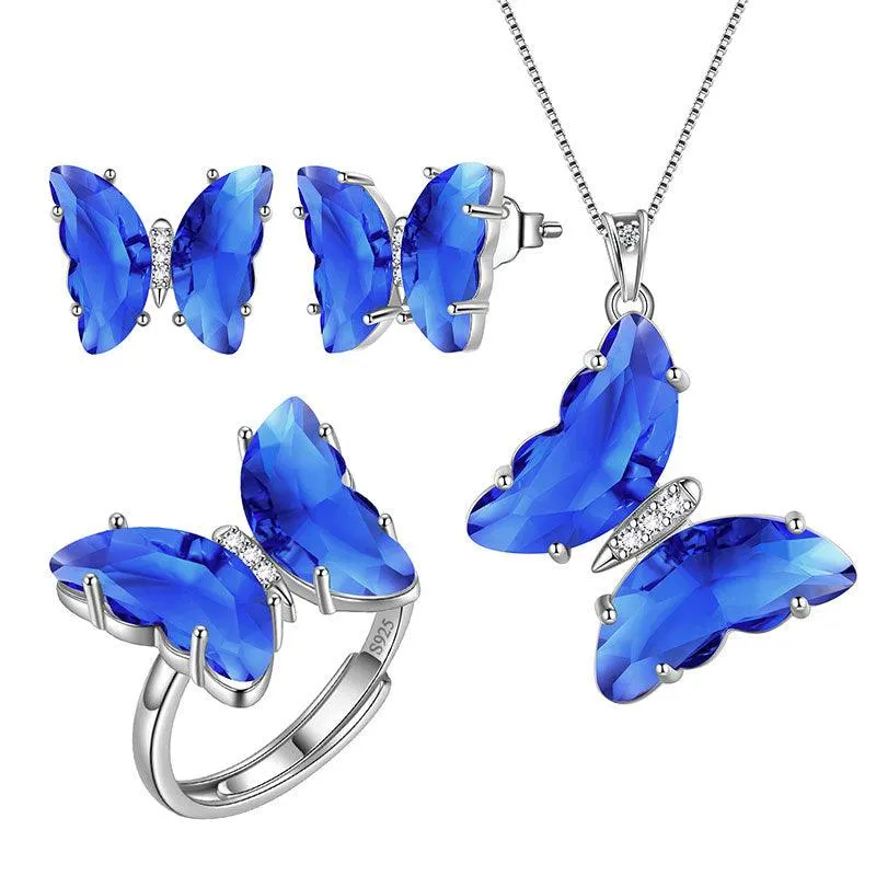 Blue Butterfly Jewelry Set 4PCS September Sapphire Birthstone Women Girls Birthday Gifts