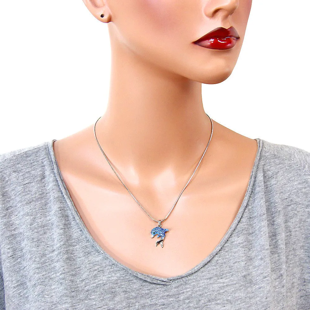 Blue Color Dolphin Pendant Necklace