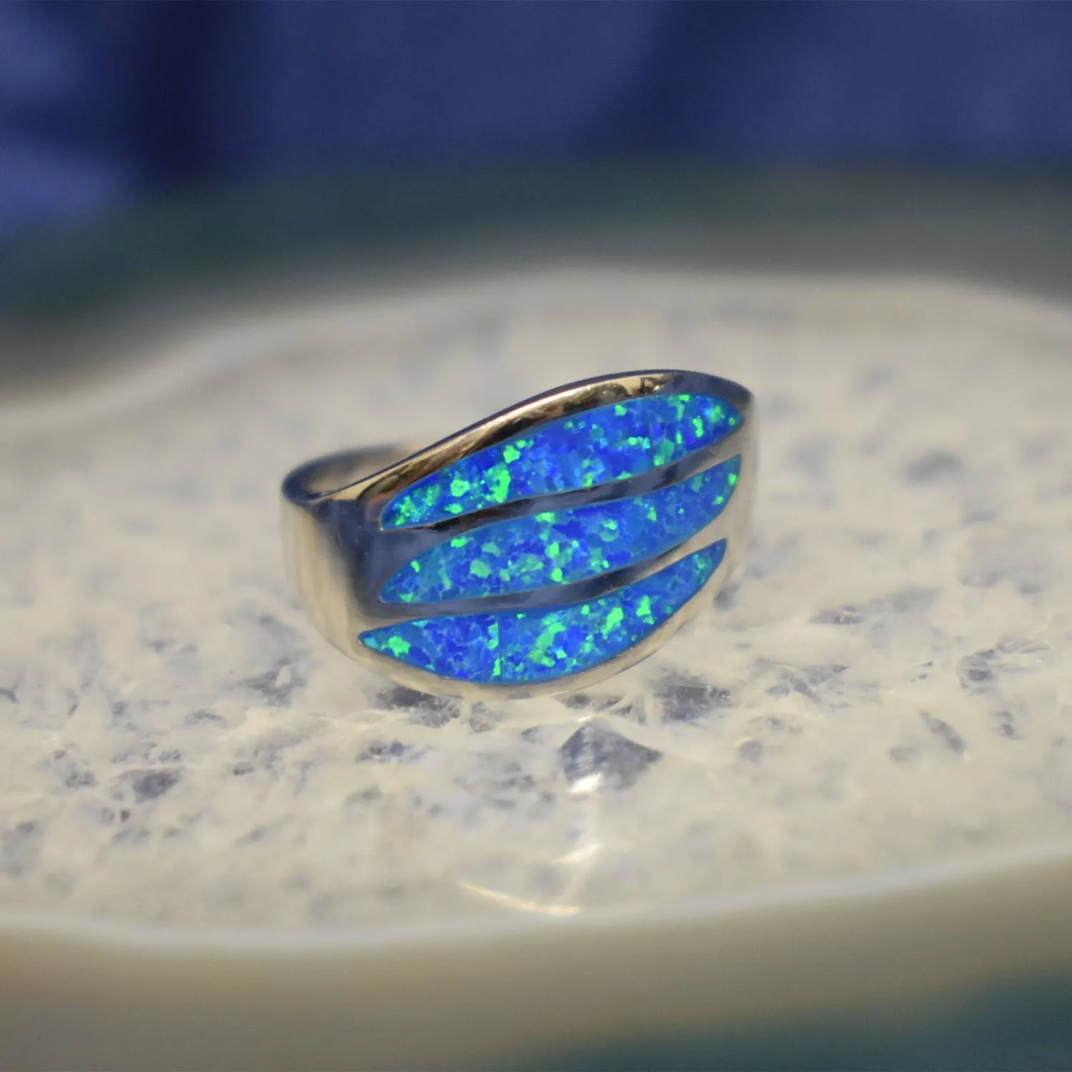 Blue Cultured Opal Ring (925) Sterling Silver