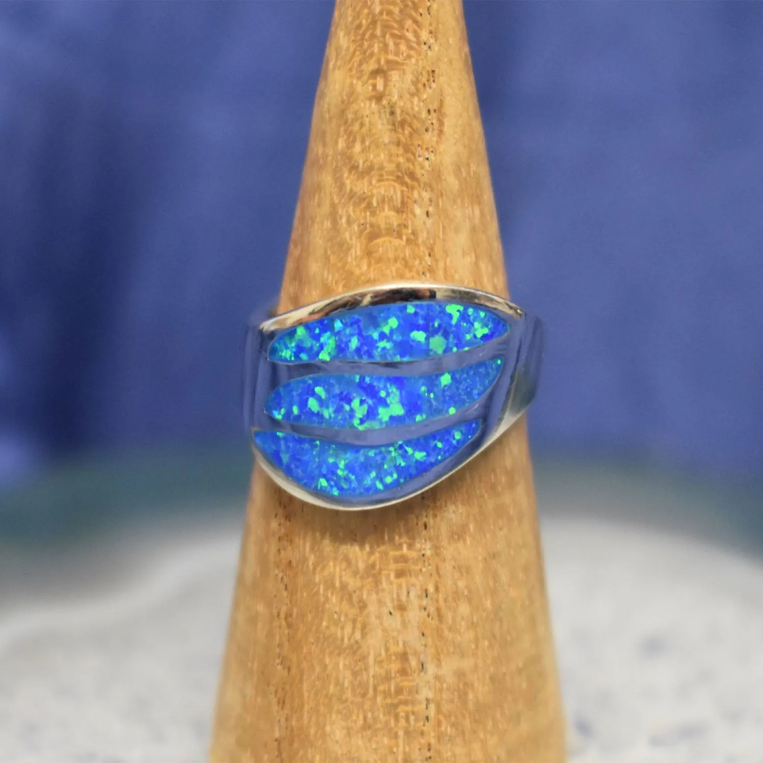 Blue Cultured Opal Ring (925) Sterling Silver