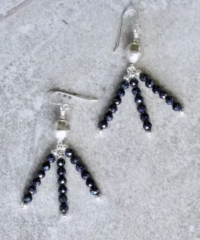 Blue Sandstone Rounds 3-Dangle Earrings with Handcrafted Sterling Silver Rounds and Earring Wires