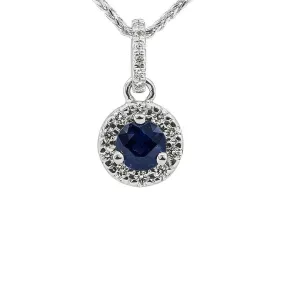 Blue Sapphire and Diamond Halo Pendant