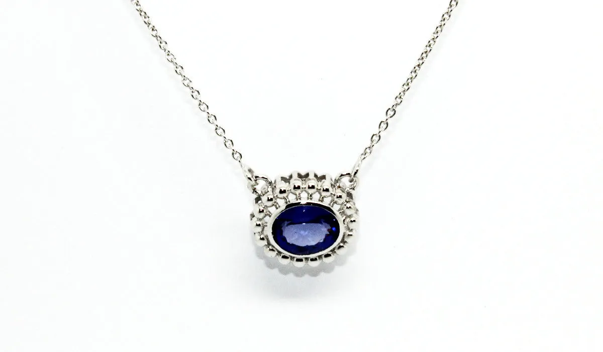 Blue sapphire Bezel Necklace 14k & 18k White Gold