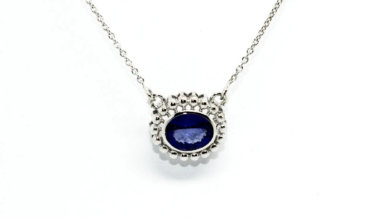 Blue sapphire Bezel Necklace 14k & 18k White Gold