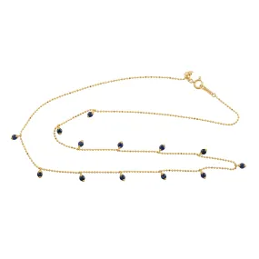 Blue Sapphire September Birthstone Beads Station Chain Necklace In 18k Yellow Gold