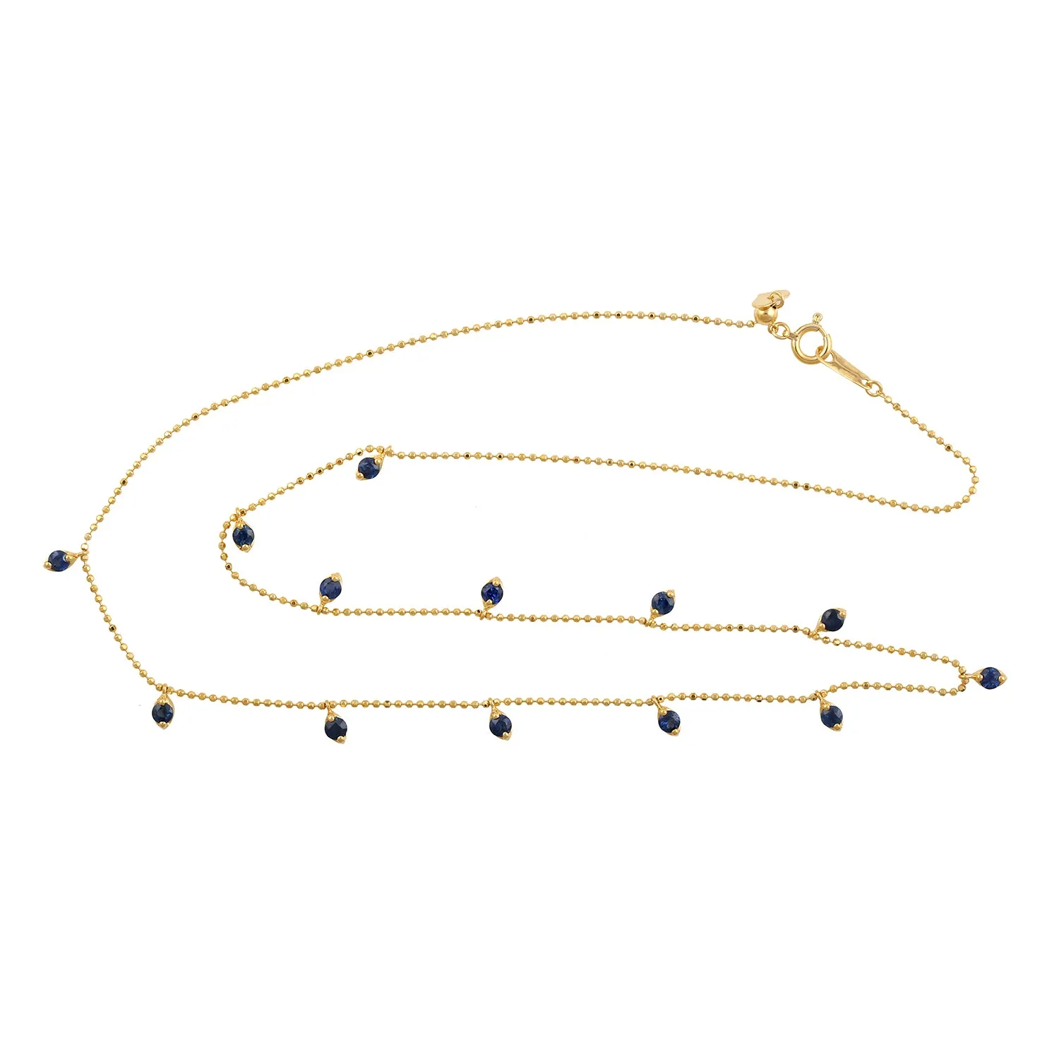 Blue Sapphire September Birthstone Beads Station Chain Necklace In 18k Yellow Gold