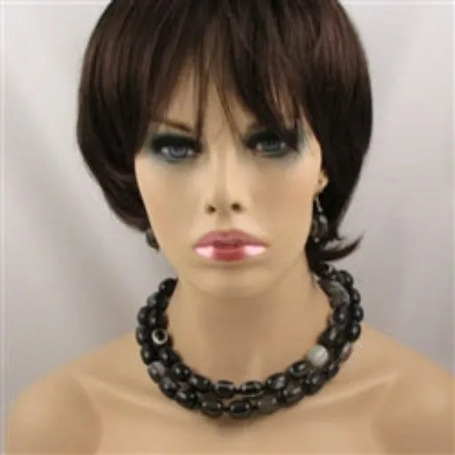 Bold Gemstone  Bead Necklace & Earrings Black & White Agate Necklace