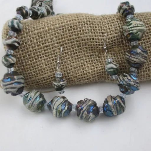 Bold Rustic Blue Grey Handmade Necklace & Earrings