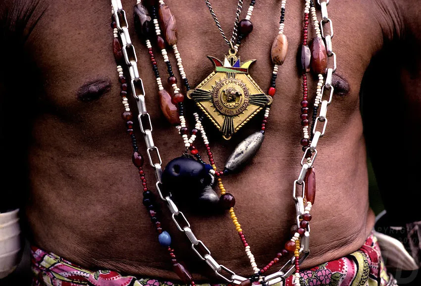 Borneo Tribal Oran Ulu, Dayak, Iban Tribe Heavy Brass Bronze Aso Dog Dragon Earring Talisman, Ear Weight Used as a Pendant for Necklace with Large Amber Beads & Old Glass Trade Beads NB21