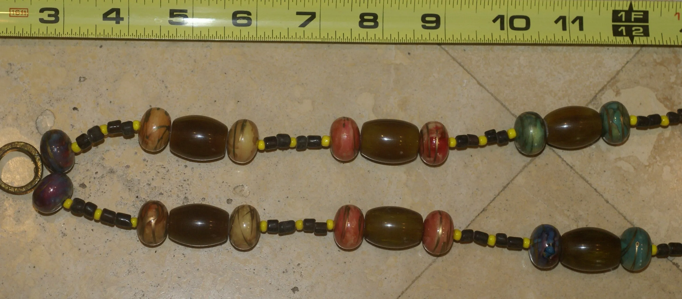 Borneo Tribal Oran Ulu, Dayak, Iban Tribe Heavy Brass Earring Talisman, Ear Weight Now Used as a Pendant for a Necklace with Large Amber Beads & Old Glass Trade Beads NB20