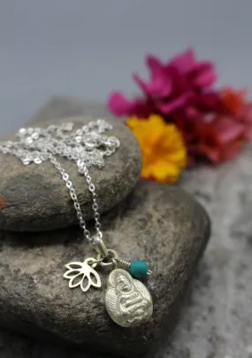 Buddha Pendant with Lotus and Turquoise Charms