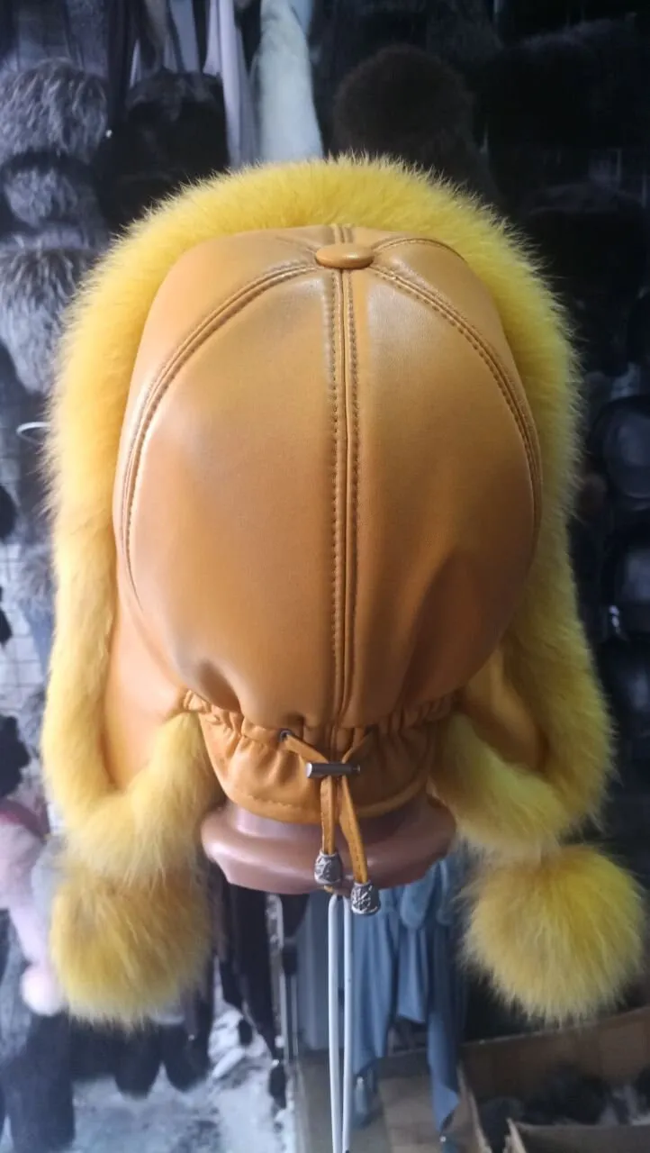 BY ORDER Women Fur Hat, Real Leather Fox Fur Hat, Aviator Hat, Ushanka, Russian Hat, Ski Hat, Leather Hat Ear Flaps, Girl Trapper Hat Brown