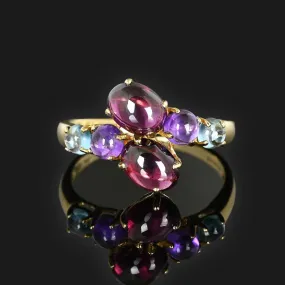 Cabochon Garnet, Amethyst, Blue Topaz Ring in Gold