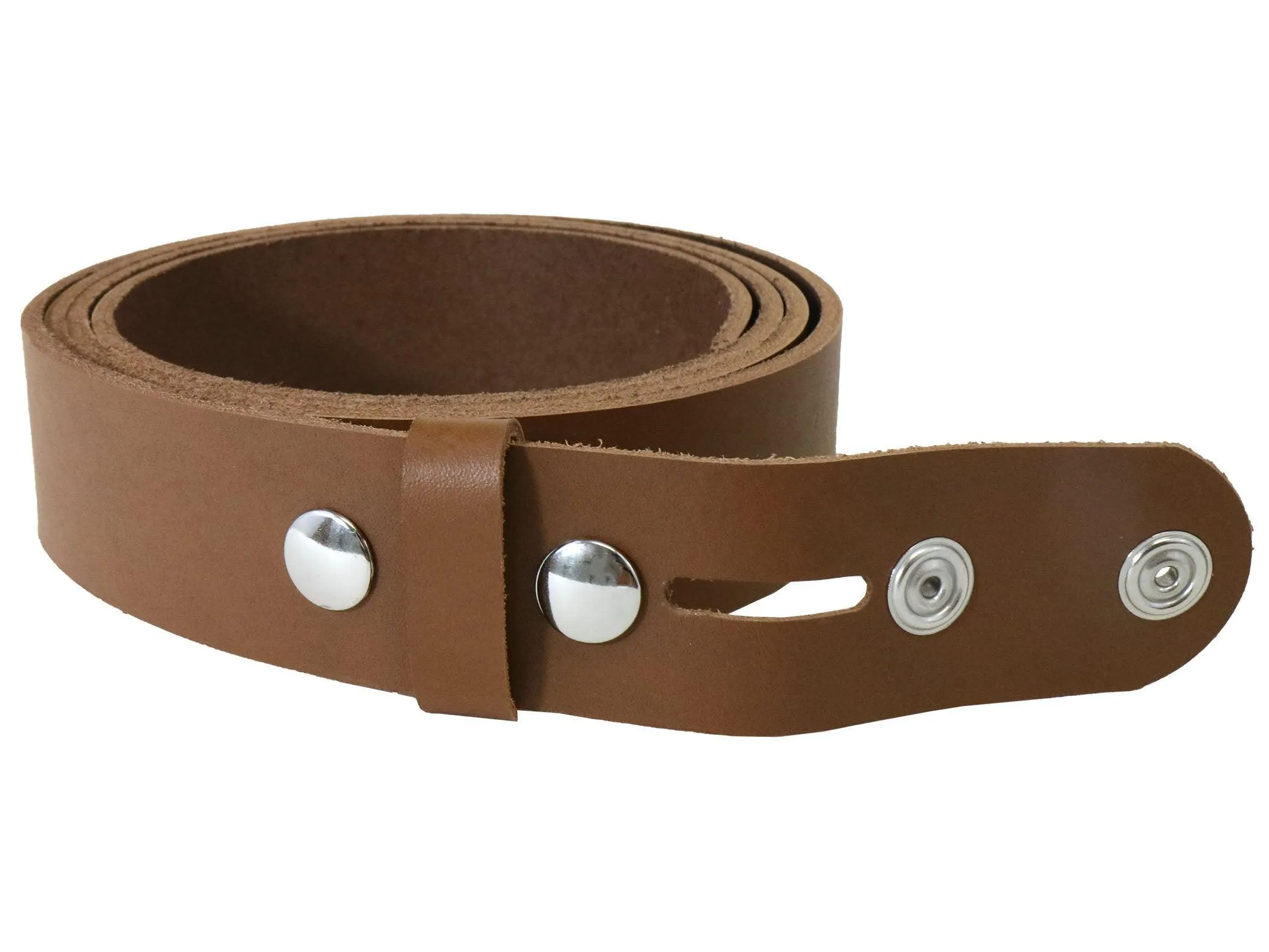 Caramel Brown Vegetable Tanned Leather Belt Blank W/ Snaps and Matching Keeper | 60"-72" Length