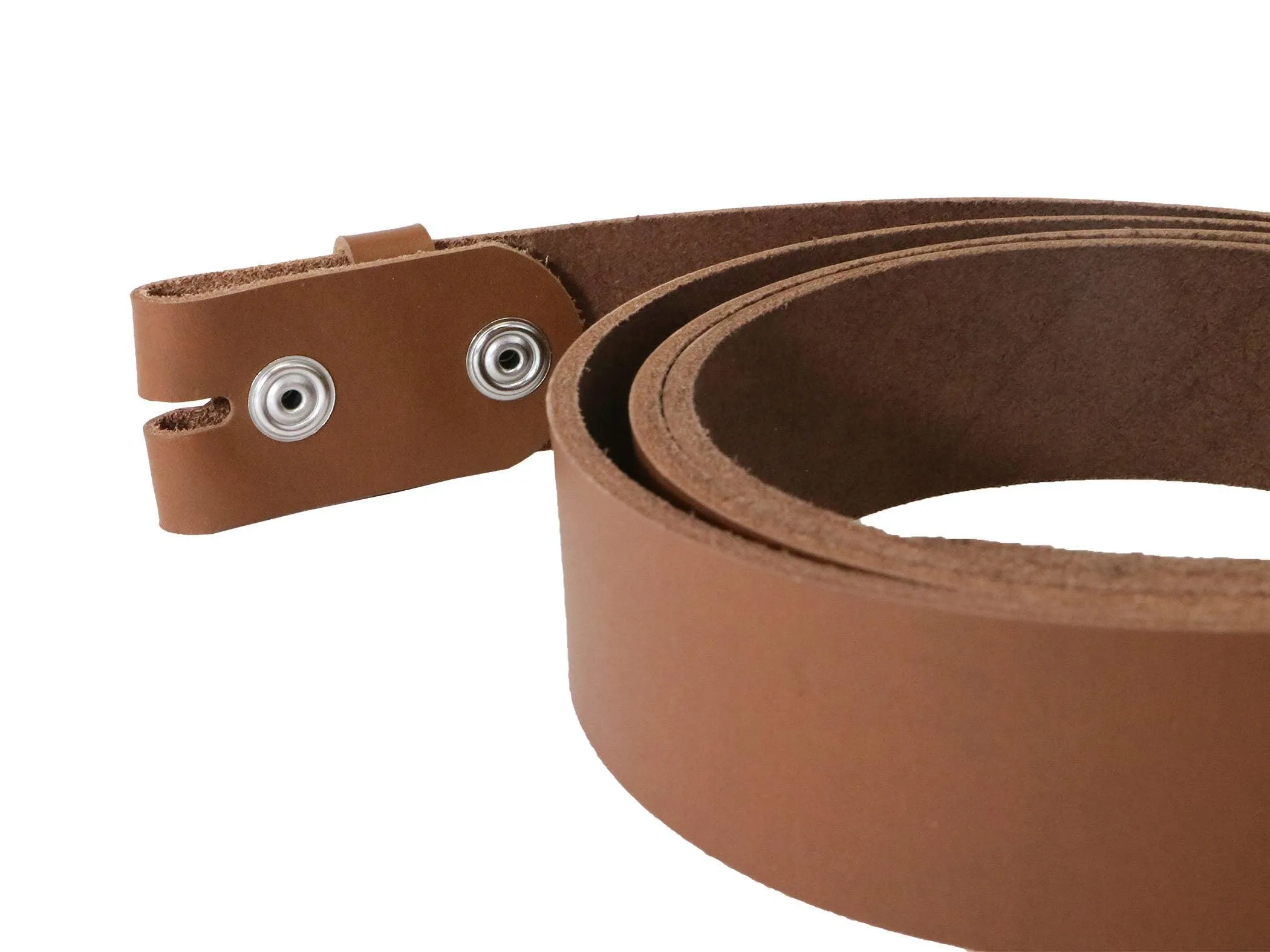 Caramel Brown Vegetable Tanned Leather Belt Blank W/ Snaps and Matching Keeper | 60"-72" Length