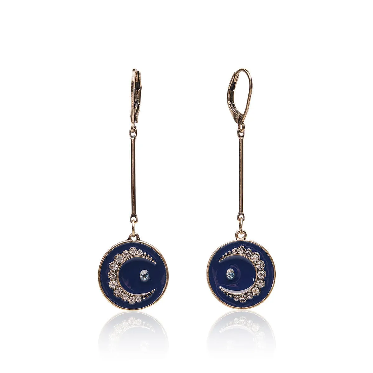 Celestial long drop Disc Earrings: Moon Earrings