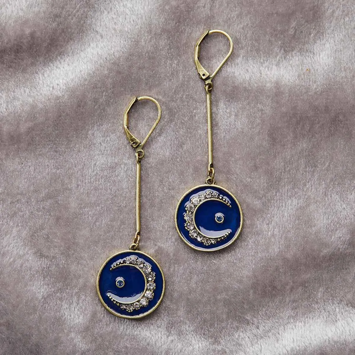 Celestial long drop Disc Earrings: Moon Earrings