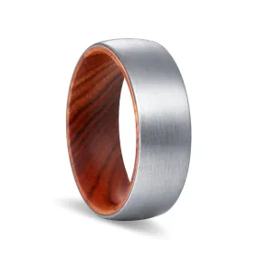 CHOPPER | Iron Wood, Silver Tungsten Ring, Brushed, Domed