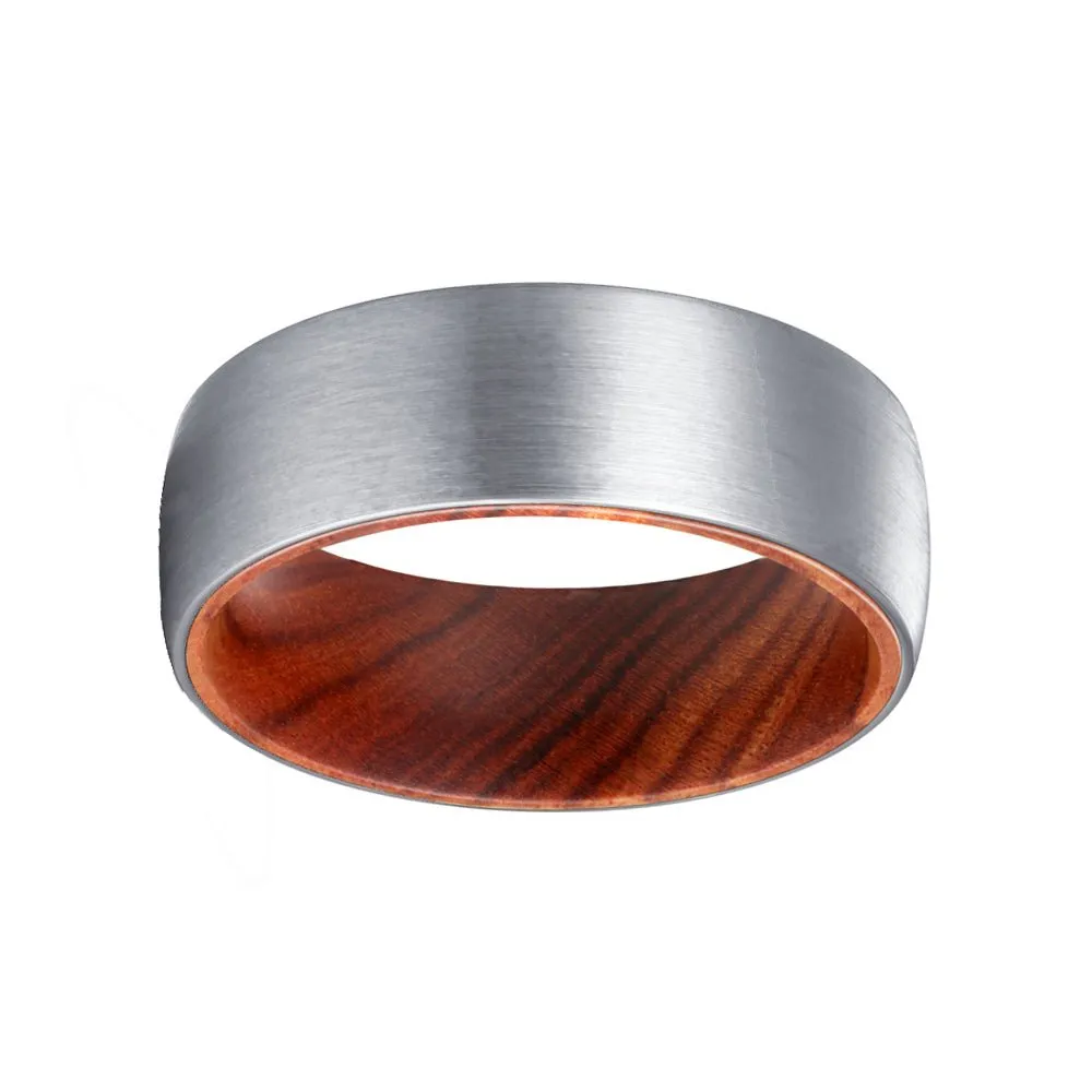 CHOPPER | Iron Wood, Silver Tungsten Ring, Brushed, Domed