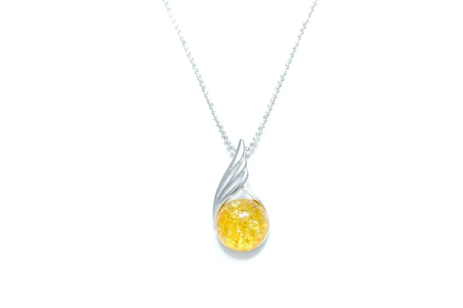 Citrus Amber Orb Pendant - Elegant Baltic Amber Necklace with Sterling Silver Chain