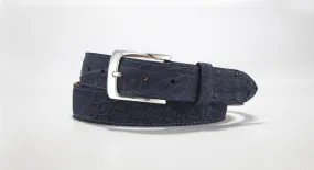 Crocodile Suede Belt 1 3/8" - 35mm (Navy Blue)