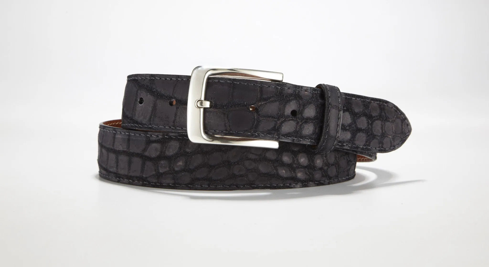 Crocodile Suede Belt 1 3/8" - 35mm (Navy Blue)