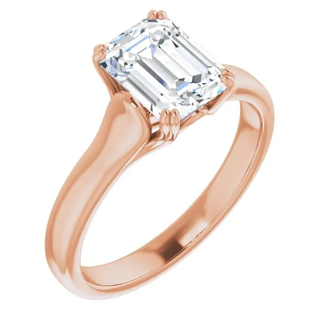 Cubic Zirconia Engagement Ring- The Alissa (Customizable Emerald Cut Solitaire with Under-trellis Design)