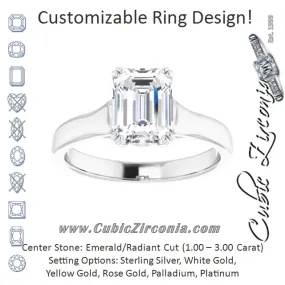 Cubic Zirconia Engagement Ring- The Alissa (Customizable Emerald Cut Solitaire with Under-trellis Design)