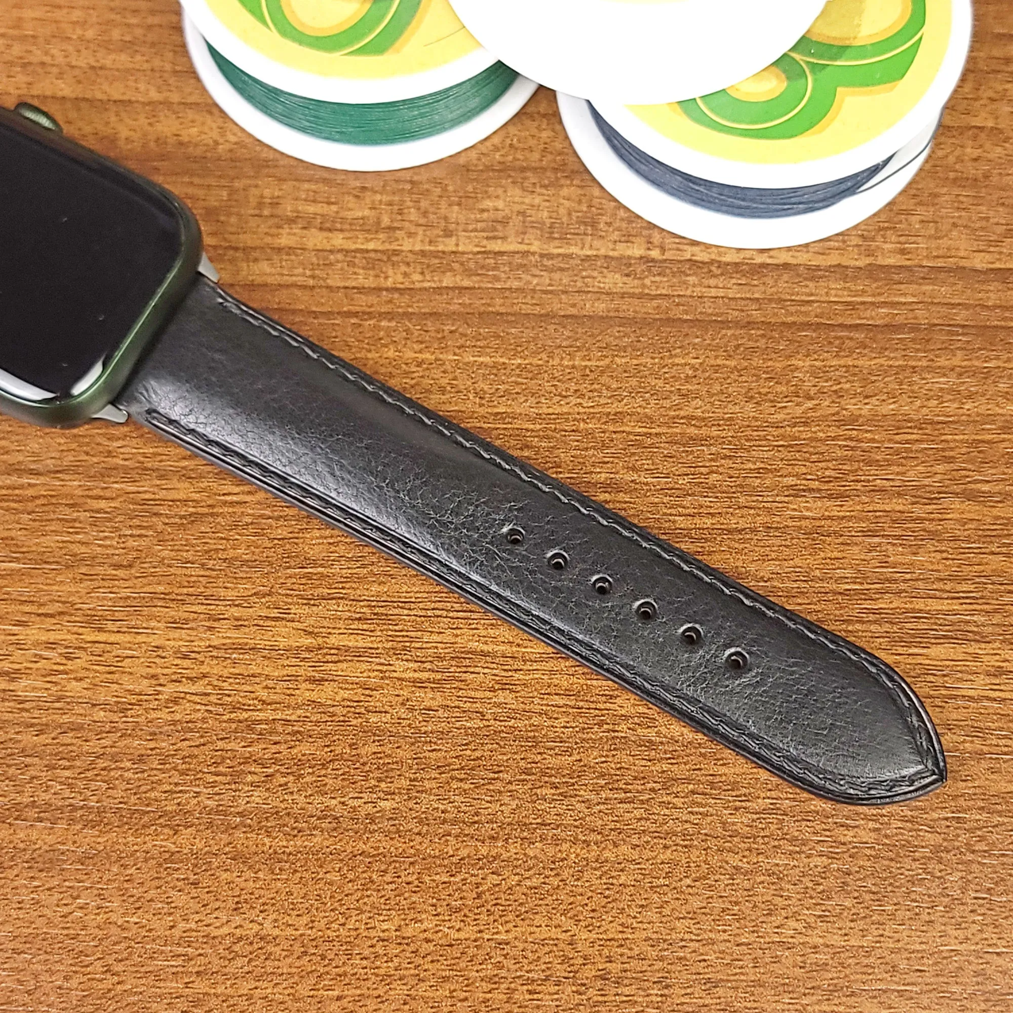 Custom Luxury Black Vachetta Leather Apple Watch Bands