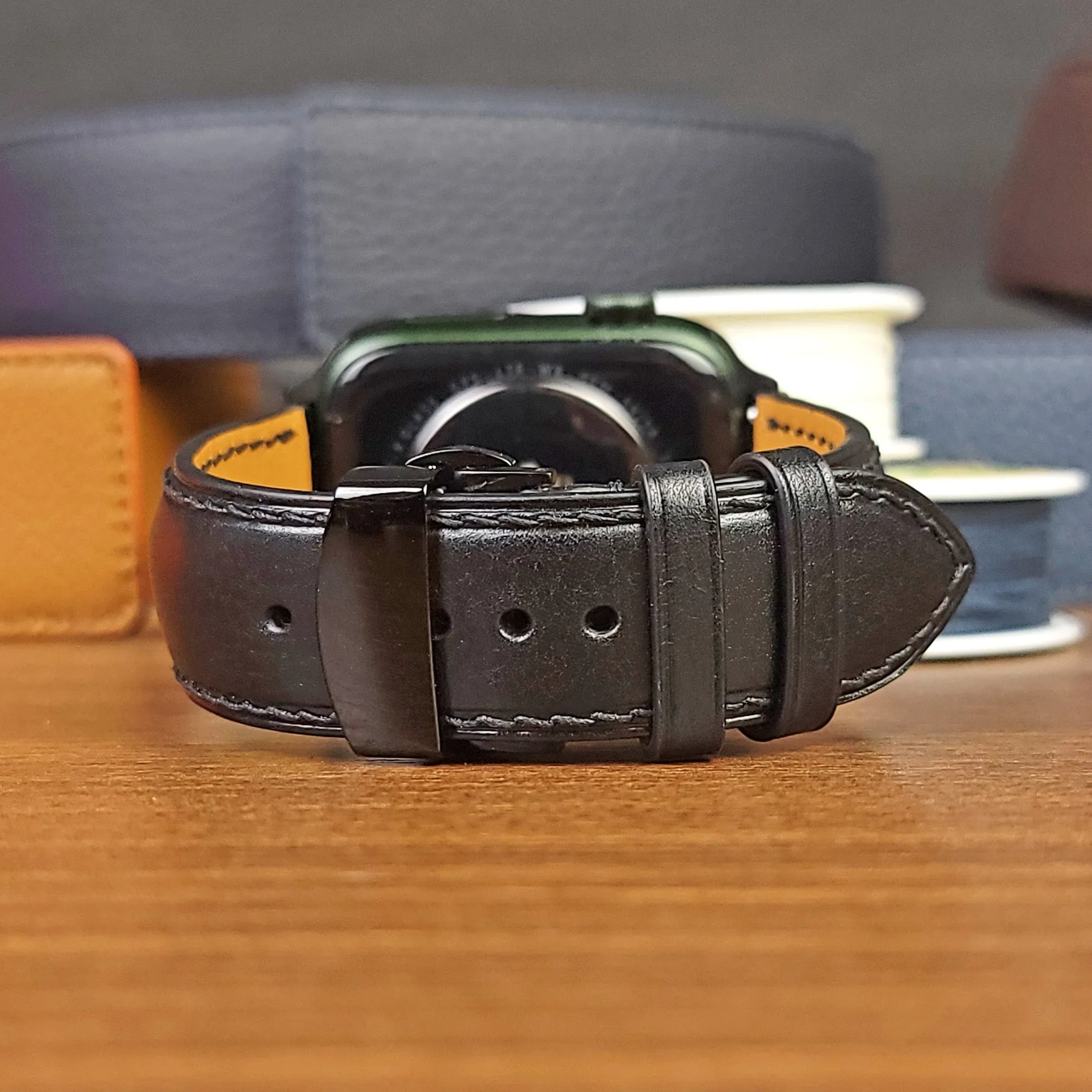 Custom Luxury Black Vachetta Leather Apple Watch Bands