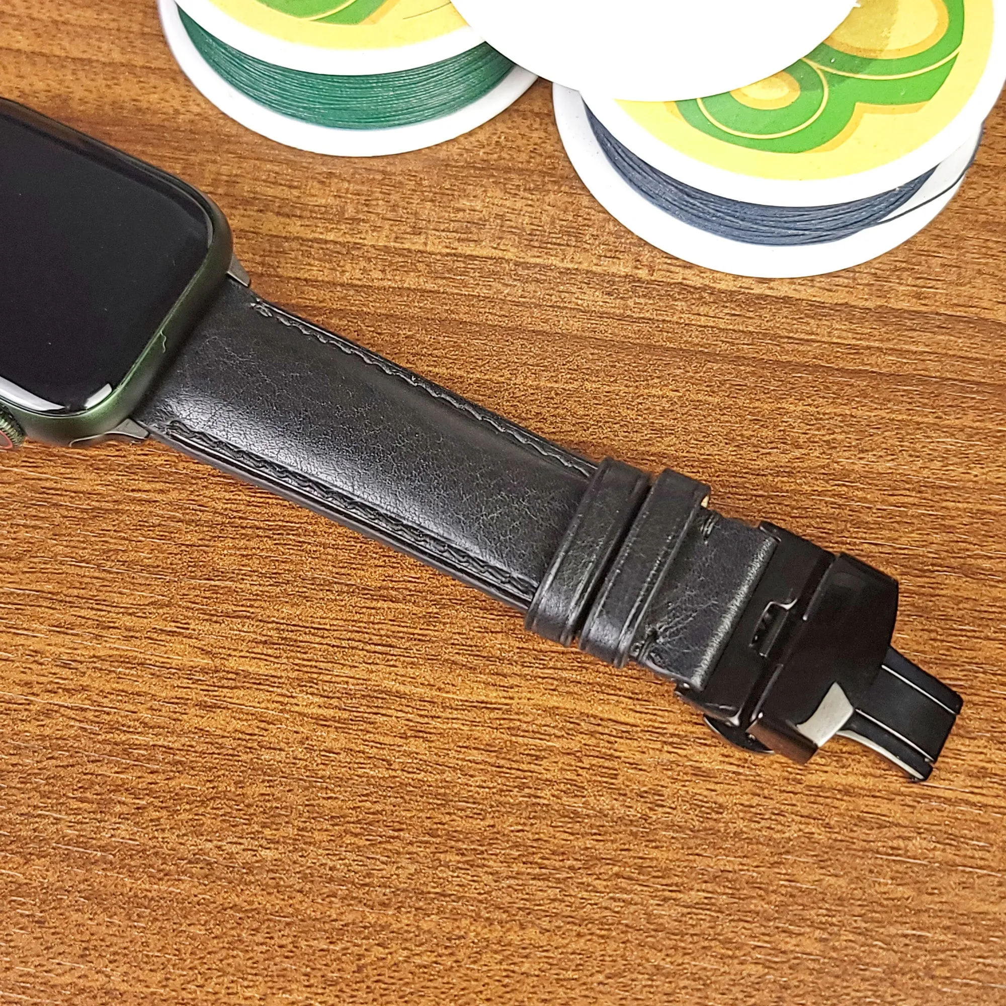 Custom Luxury Black Vachetta Leather Apple Watch Bands