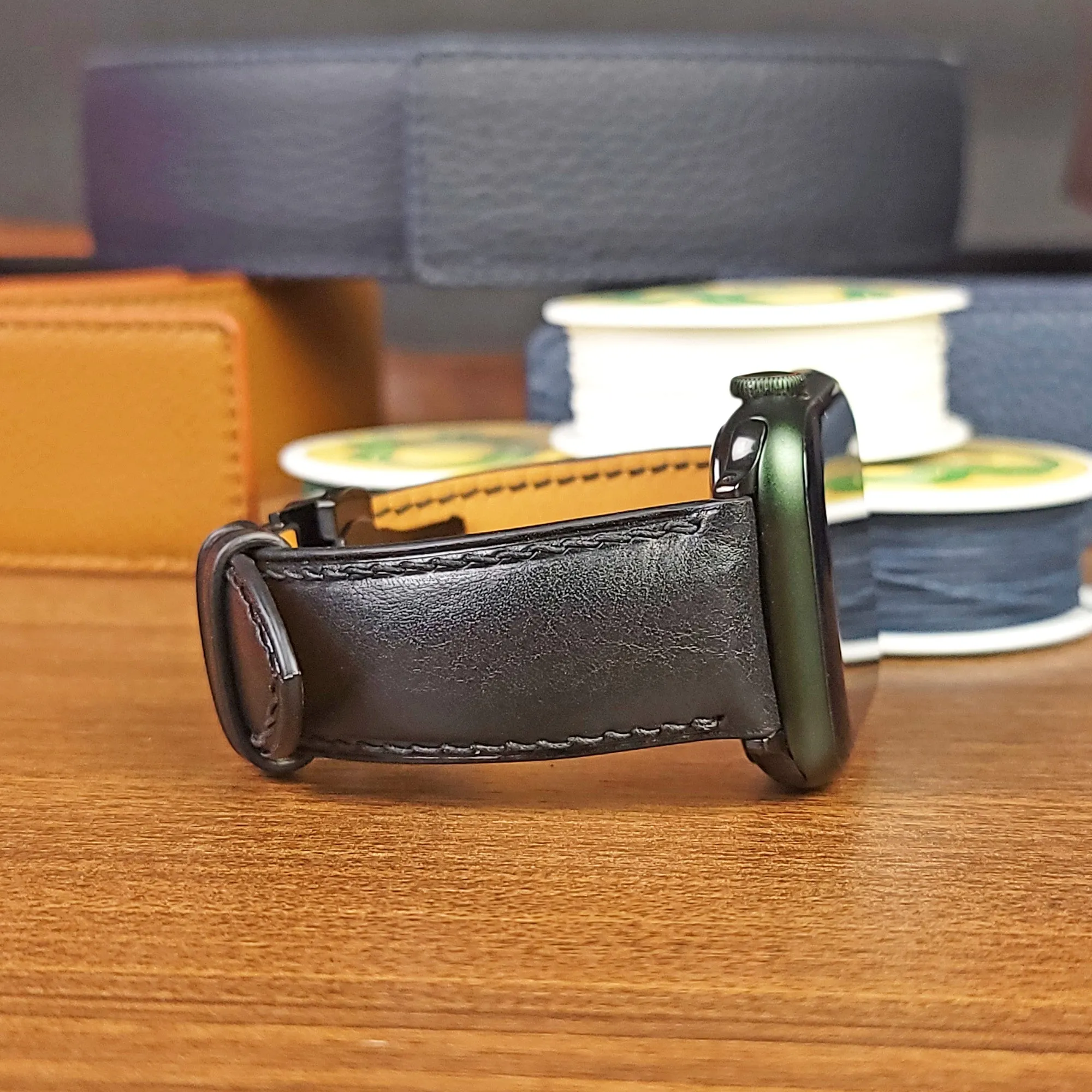 Custom Luxury Black Vachetta Leather Apple Watch Bands