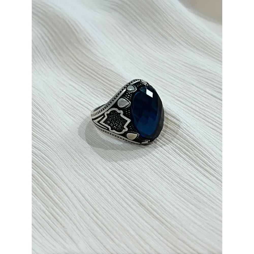 Dark Blue Kyanite Sterling Silver Mens Islamic Ottoman Ring