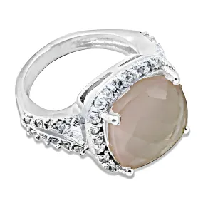 Dazzling Rose Quartz & Cubic Zirconia Silver Ring - Gemstone Jewelry