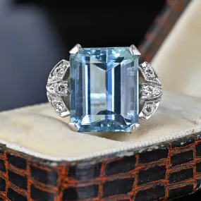 DEPOSIT Art Deco Platinum Diamond Aquamarine Ring