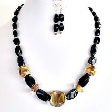 Desert Sands: 17.5" Artisan Lampwork and Onyx Necklace Set