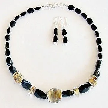 Desert Sands: 17.5" Artisan Lampwork and Onyx Necklace Set