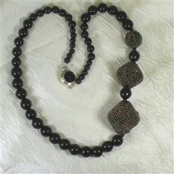 Designer Black Beaded Necklace in Onyx and Black Beaded Beads